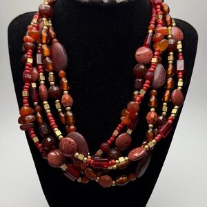 Lia Sophia Red and Matte Gold Multi-Strand Adjustable Necklace